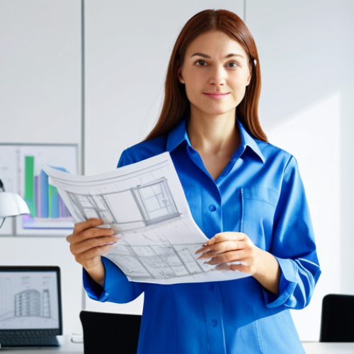 Home 28 **
"A fully clothed female engineer in appropriate attire, holding a blueprint in a bright, modern office. Safe for work, perfect anatomy, natural proportions, professional, modest clothing, appropriate content, high-resolution."
**