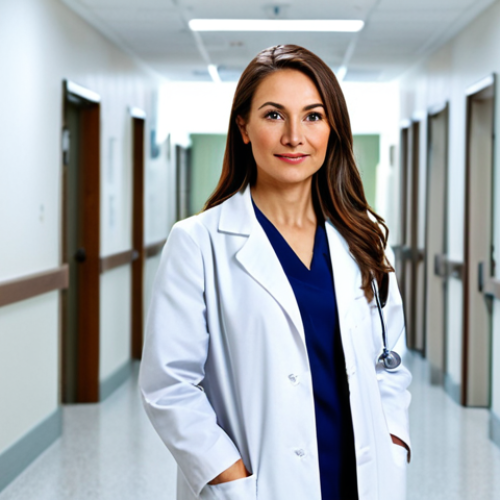 Home 26 **
"A professional female doctor in a fully clothed, modest white lab coat, standing in a bright and modern hospital hallway, appropriate attire, safe for work, perfect anatomy, correct proportions, natural pose, professional photography, high quality, family-friendly."
**