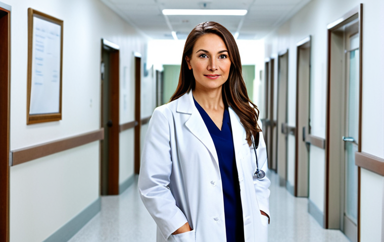 **

"A professional female doctor in a fully clothed, modest white lab coat, standing in a bright and modern hospital hallway, appropriate attire, safe for work, perfect anatomy, correct proportions, natural pose, professional photography, high quality, family-friendly."

**